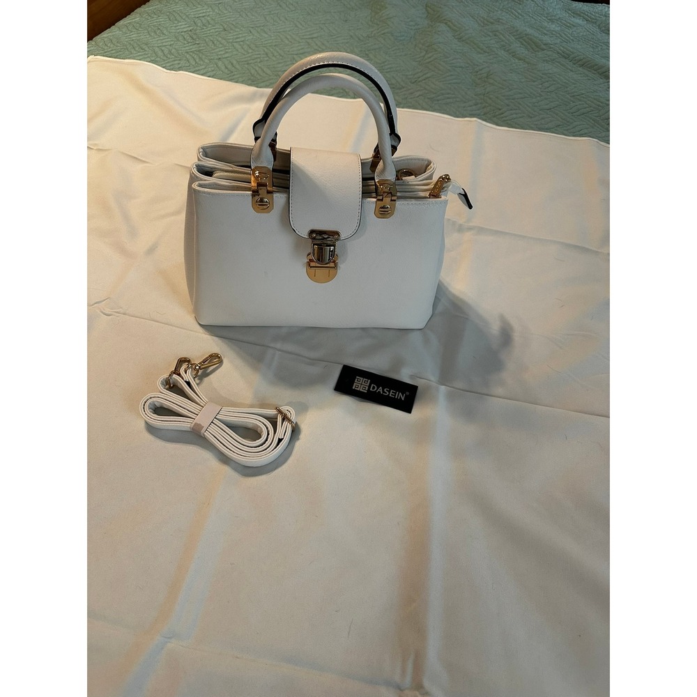 Dasein White Vegan Leather Satchel Handbag Gold Hardware Crossbody Bag NWOT